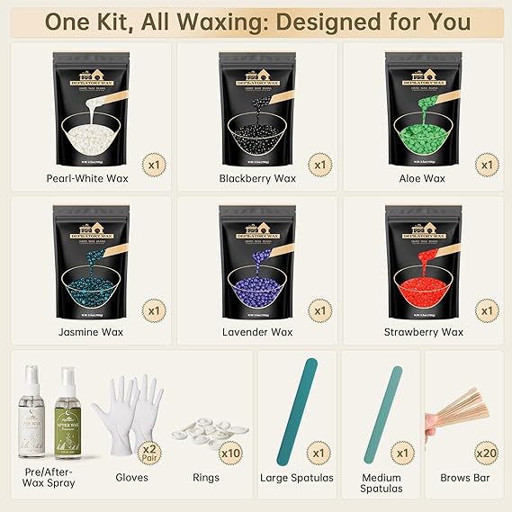 Lifestance Wax Beads Set, 6 Kinds of Waxing Beads, Hard Wax Beans with 44 Items, Perfect for Any Wax Warmers, Wax Beads for Hair Removal for Full Body Bikini Brazilian Underarm Eyebrow, Face Legs