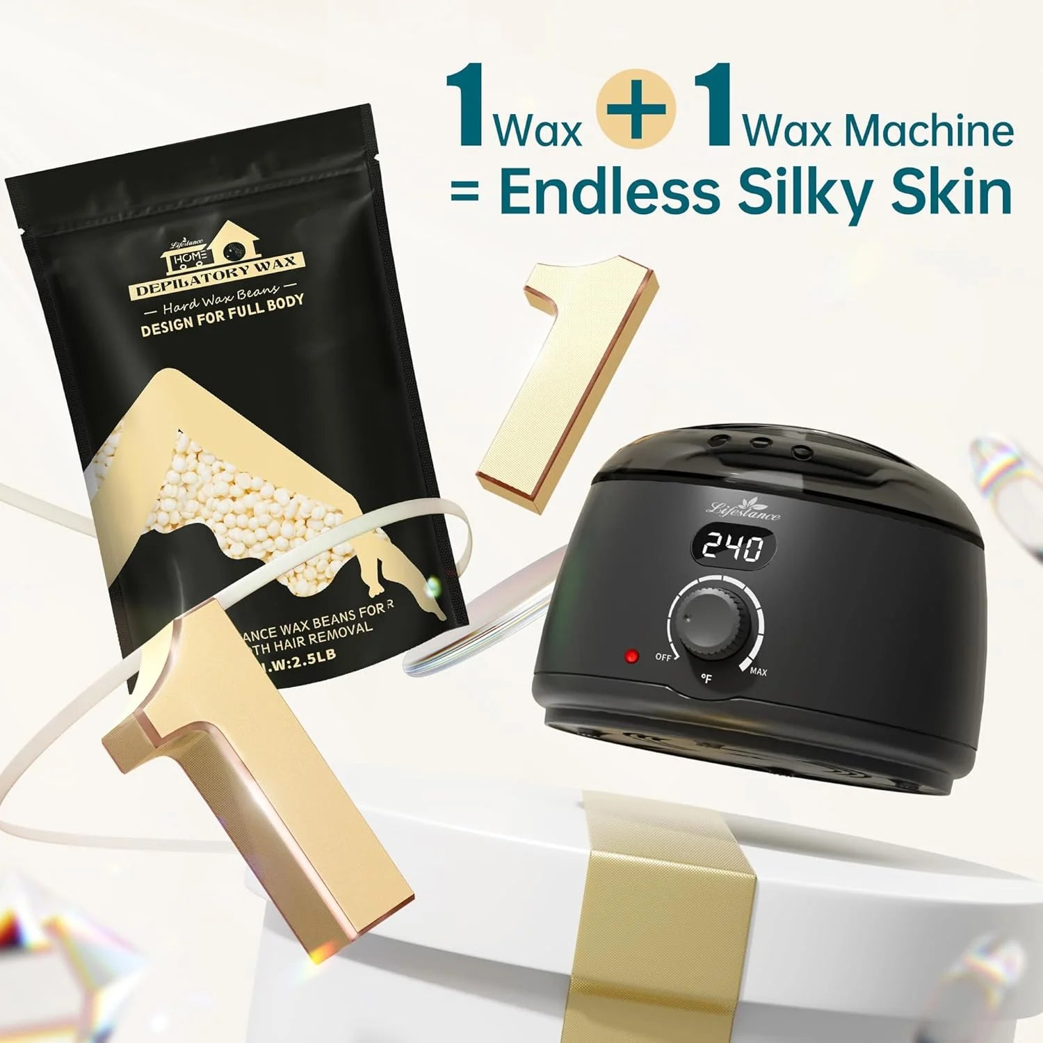 Lifestance 2.5lb/40oz Coconut Cream Hard Brazilian Bikini Wax Beads Kit for Hair Removal at Home Sensitive Skin Face and Full Body for Women & Men