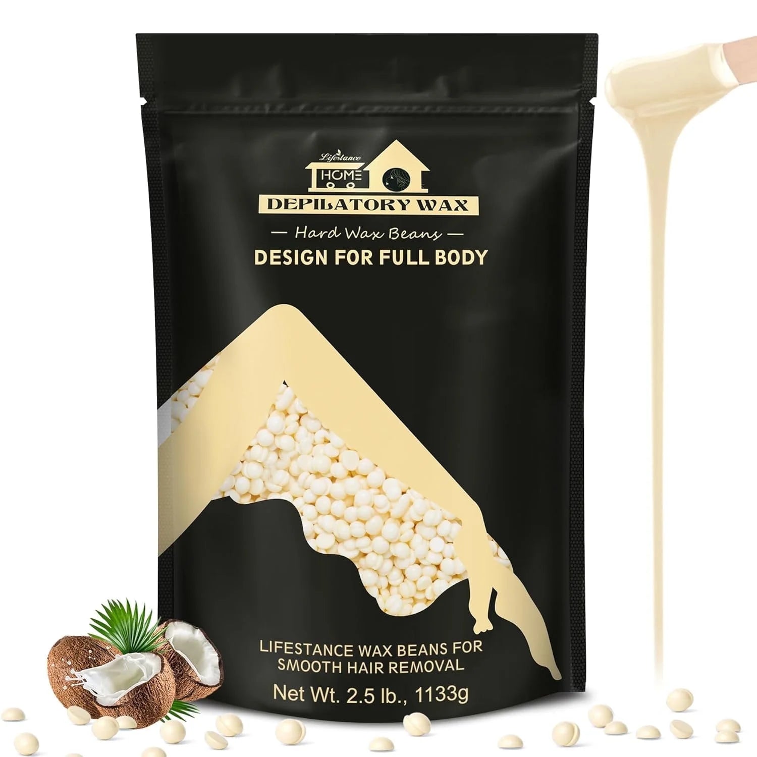 Lifestance 2.5lb/40oz Coconut Cream Hard Brazilian Bikini Wax Beads Kit for Hair Removal at Home Sensitive Skin Face and Full Body for Women & Men