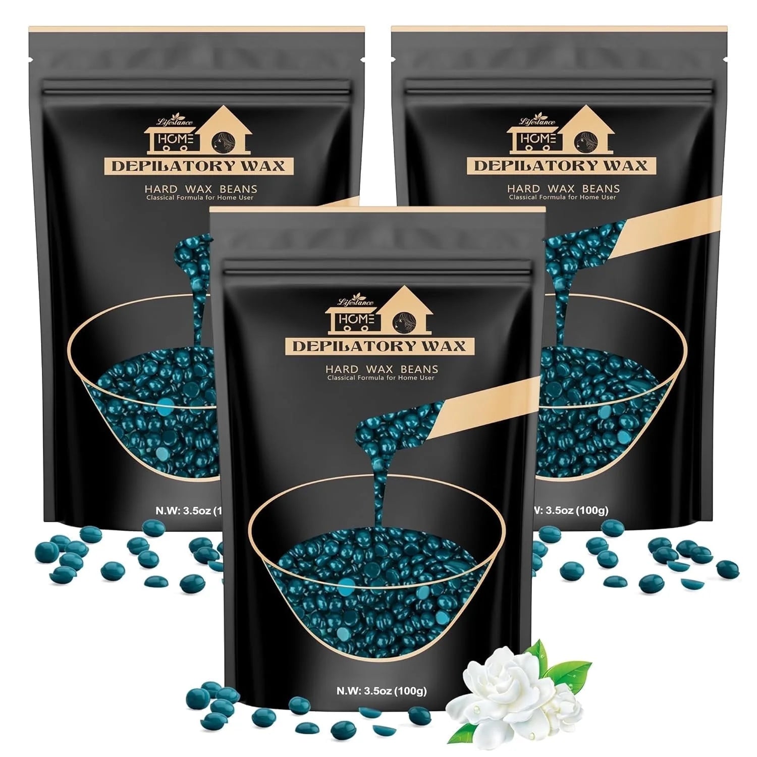 Lifestance 3 pack Jasmine Hard Wax Beads for Hair Removal, Gentle At-Home Waxing for Sensitive Skin Brazilian Bikini Full Body, Fits Any Waxing Warmer