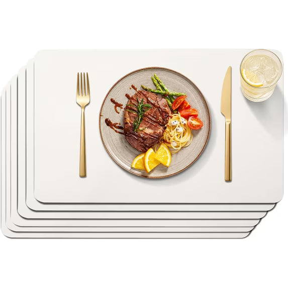 Lifestance Faux Leather Placemats Set of 6, Waterproof Heat Resistant Non Slip Dining Table Mats, 17x12 inch Rectangle Ivory White, Indoor Outdoor Use