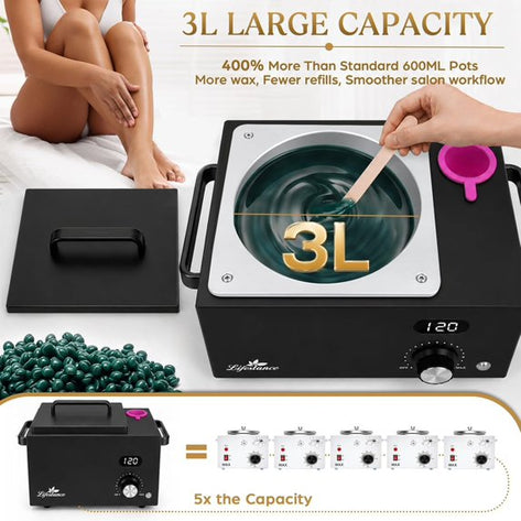 Lifestance 3L Professional Digital Wax Pot Warmer Kit for Spa Salon & Home, Black Wax Heater with LED Temperature Control, 100 Sticks & 200 Wax Strips