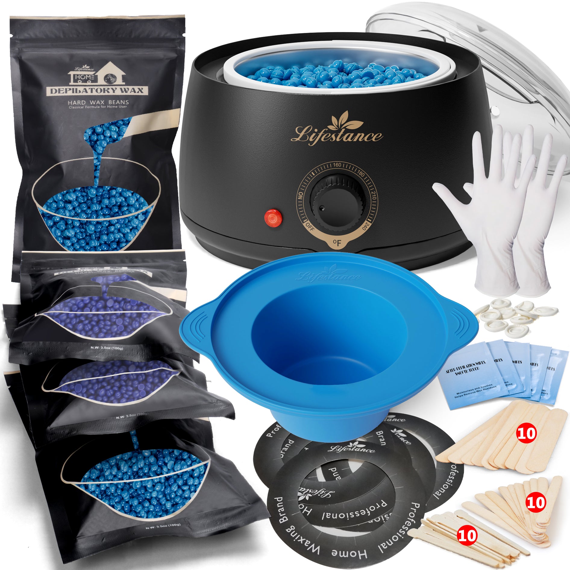 Lifestance Hair Removal Waxing Kit for Women & Men, at Home Use Digital Wax Warmer with 14.1oz Brazilian Hard Wax Beads for Face, Legs, Bikini, Body