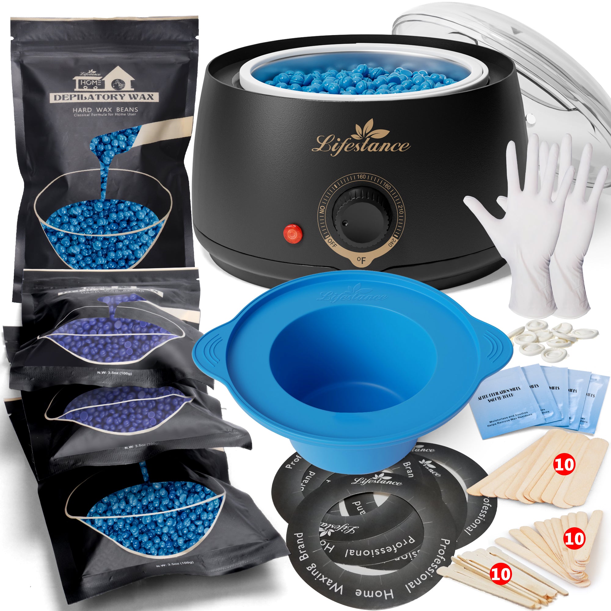 Lifestance Hair Removal Waxing Kit for Women & Men, at Home Use Digital Wax Warmer with 14.1oz Brazilian Hard Wax Beads for Face, Legs, Bikini, Body