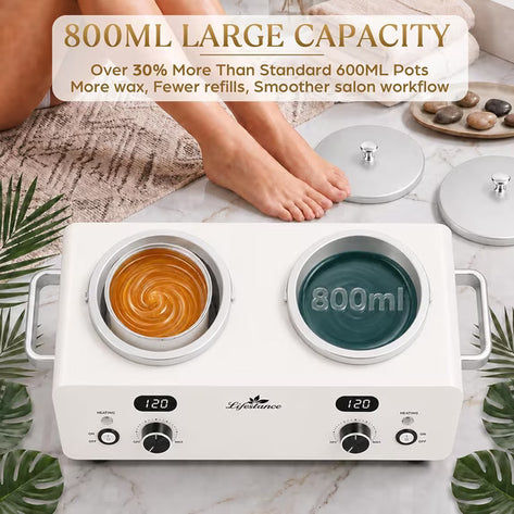 Lifestance 1.6L Professional Digital Double Wax Pots Warmer Kit for Spa Salon & Home Hair Removal, White Wax Heater with Dual LCD Temperature Control