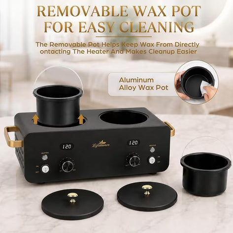 Lifestance 1.6L Professional Digital Double Wax Pots Warmer Kit for Spa Salon & Home Hair Removal, Black Wax Heater with Dual LCD Temperature Control