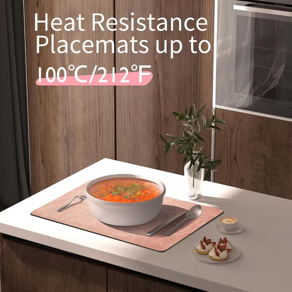 Lifestance Faux Leather Placemats Set of 6, Waterproof Heat Resistant Non Slip Dining Table Mats, 17x12 inch Rectangle Peachy Pink, Indoor Outdoor Use