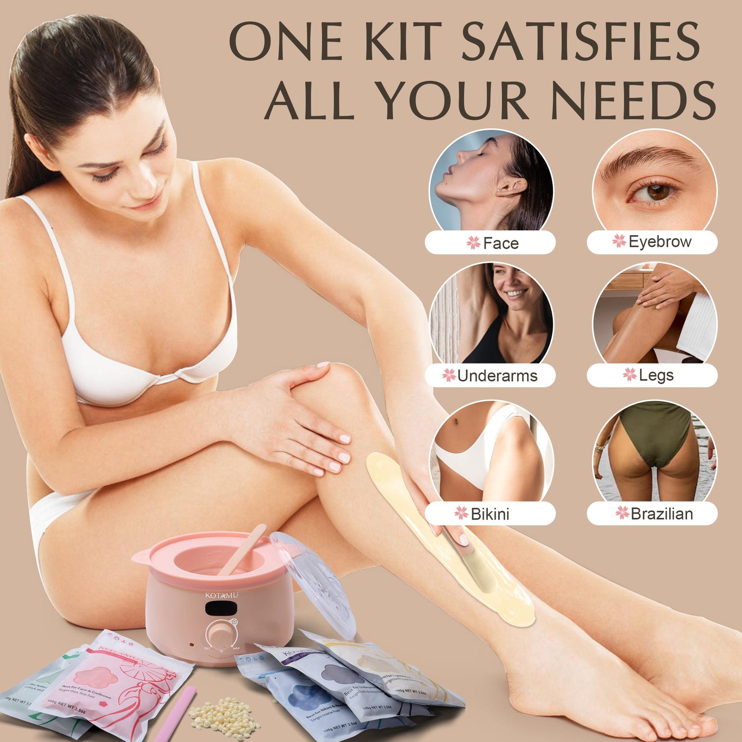 KOTAMU Wax Kit, Waxing Kit for Women Men Hair Removal, Digital Wax Machine for Face Eyebrow Bikini Brazilian Leg Body &Sensitive Skin, Pink Hard Wax Kit With Wax Pot & 44 Accessories for Home Salon