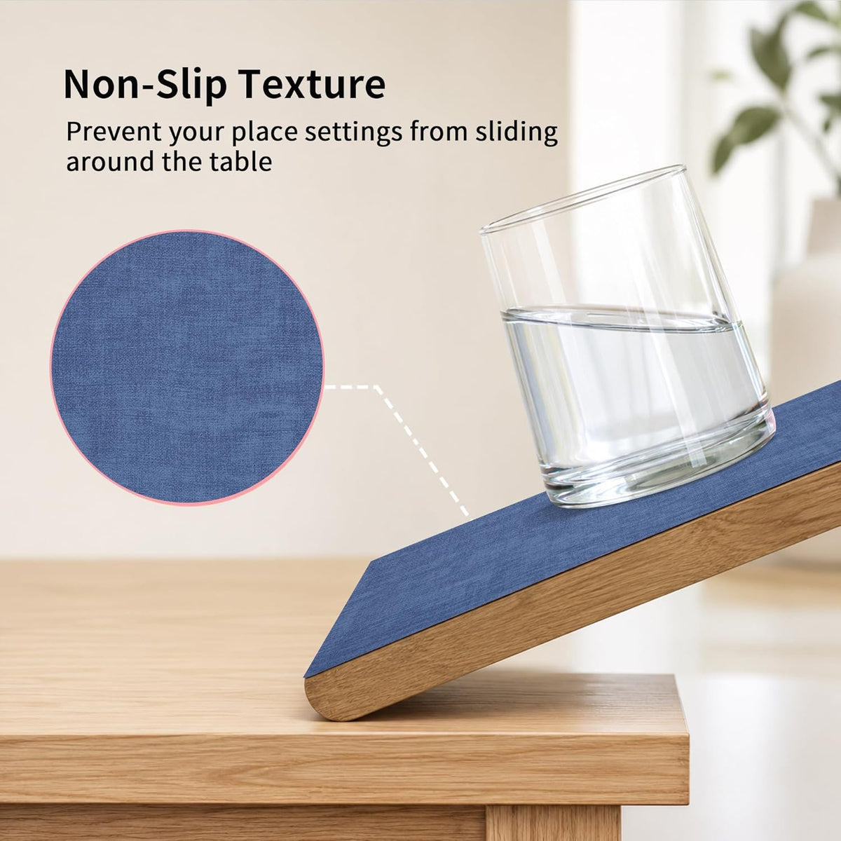 Lifestance Faux Leather Placemats Set of 6, Waterproof Heat Resistant Non Slip Dining Table Mats, 17x12 inch Rectangle Navy Blue, Indoor Outdoor Use