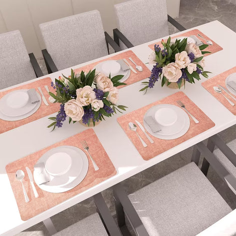 Lifestance Faux Leather Placemats Set of 6, Waterproof Heat Resistant Non Slip Dining Table Mats, 17x12 inch Rectangle Peachy Pink, Indoor Outdoor Use