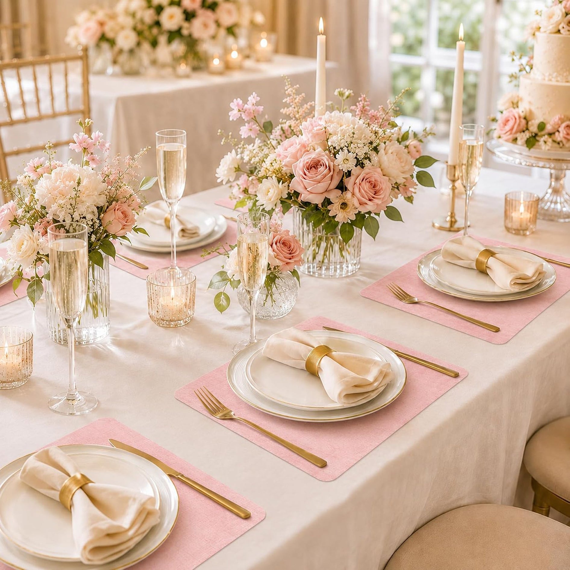 Lifestance Faux Leather Placemats Set of 6, Waterproof Heat Resistant Non Slip Dining Table Mats, 17x12 inch Rectangle Light Pink, Indoor Outdoor Use