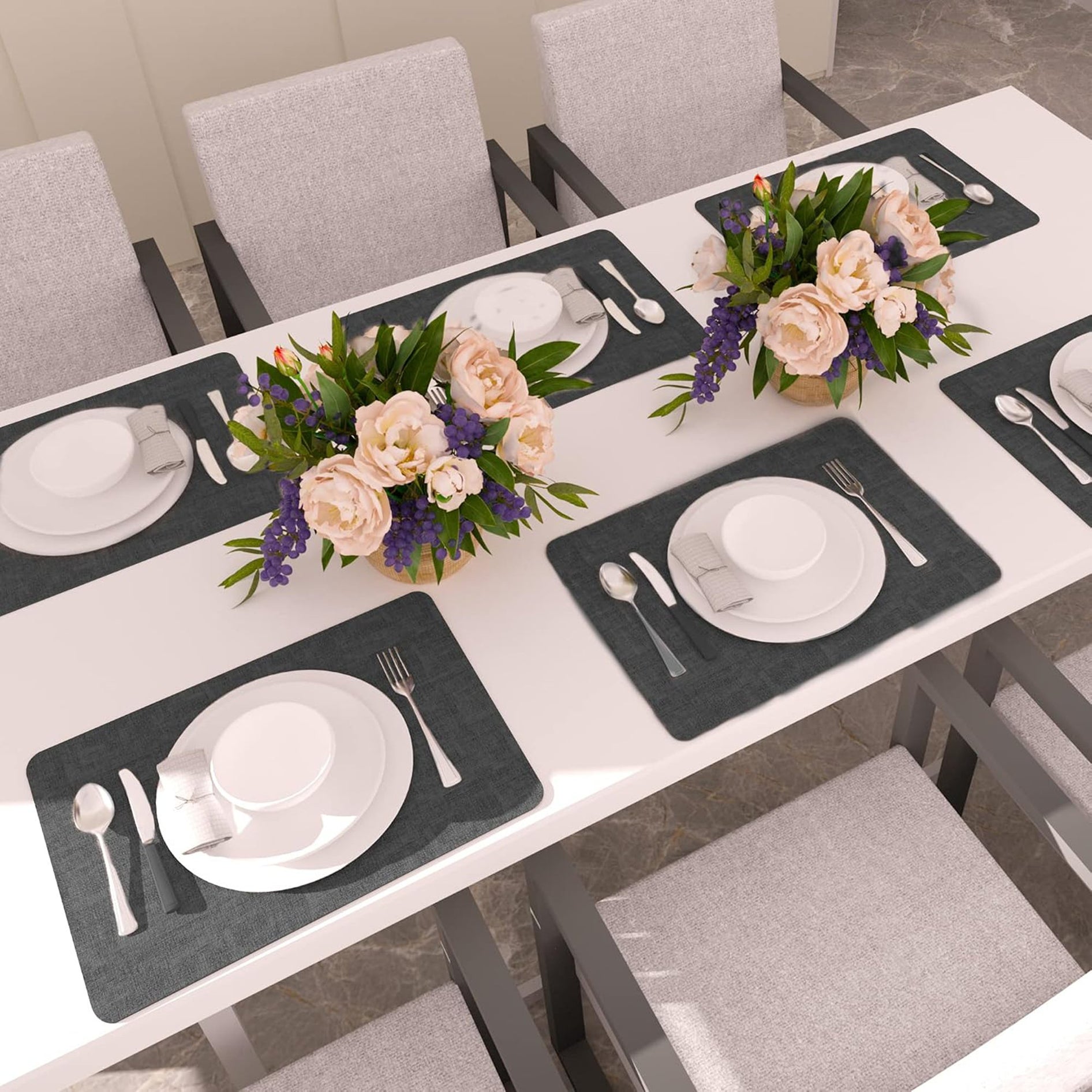 Lifestance Faux Leather Placemats Set of 6, Waterproof Heat Resistant Non Slip Dining Table Mats, 17x12 inch Rectangle Black, Indoor Outdoor Use