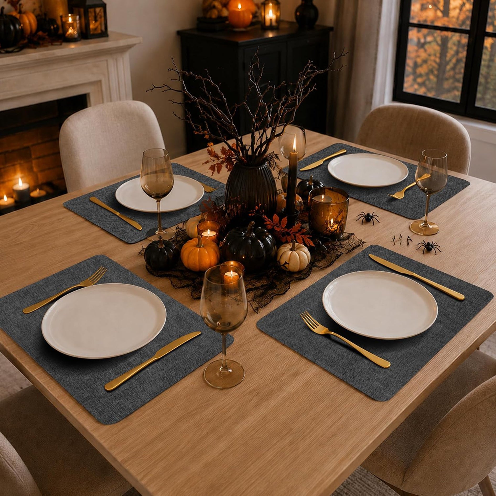 Lifestance Faux Leather Placemats Set of 6, Waterproof Heat Resistant Non Slip Dining Table Mats, 17x12 inch Rectangle Black, Indoor Outdoor Use