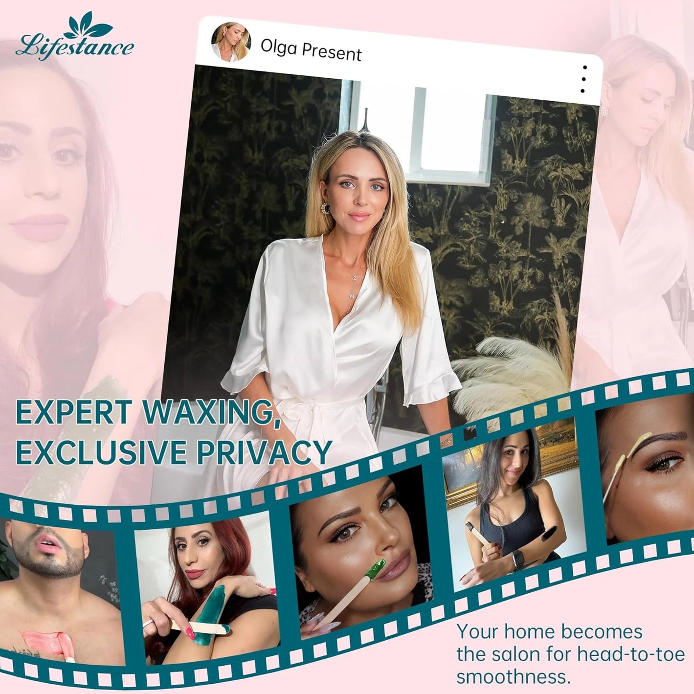 Lifestance 2.5lb/40oz Hard Brazilian Bikini Wax Beads Kit for at Home Sensitive Skin Hair Removal on Face, Body, Legs, Underarms, Eyebrow (Rose Pink)