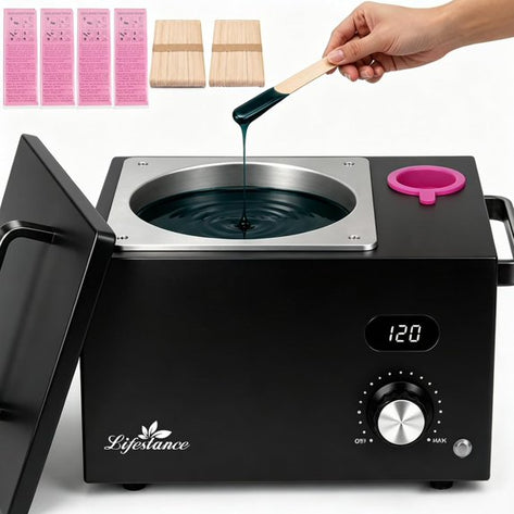 Lifestance 3L Professional Digital Wax Pot Warmer Kit for Spa Salon & Home, Black Wax Heater with LED Temperature Control, 100 Sticks & 200 Wax Strips