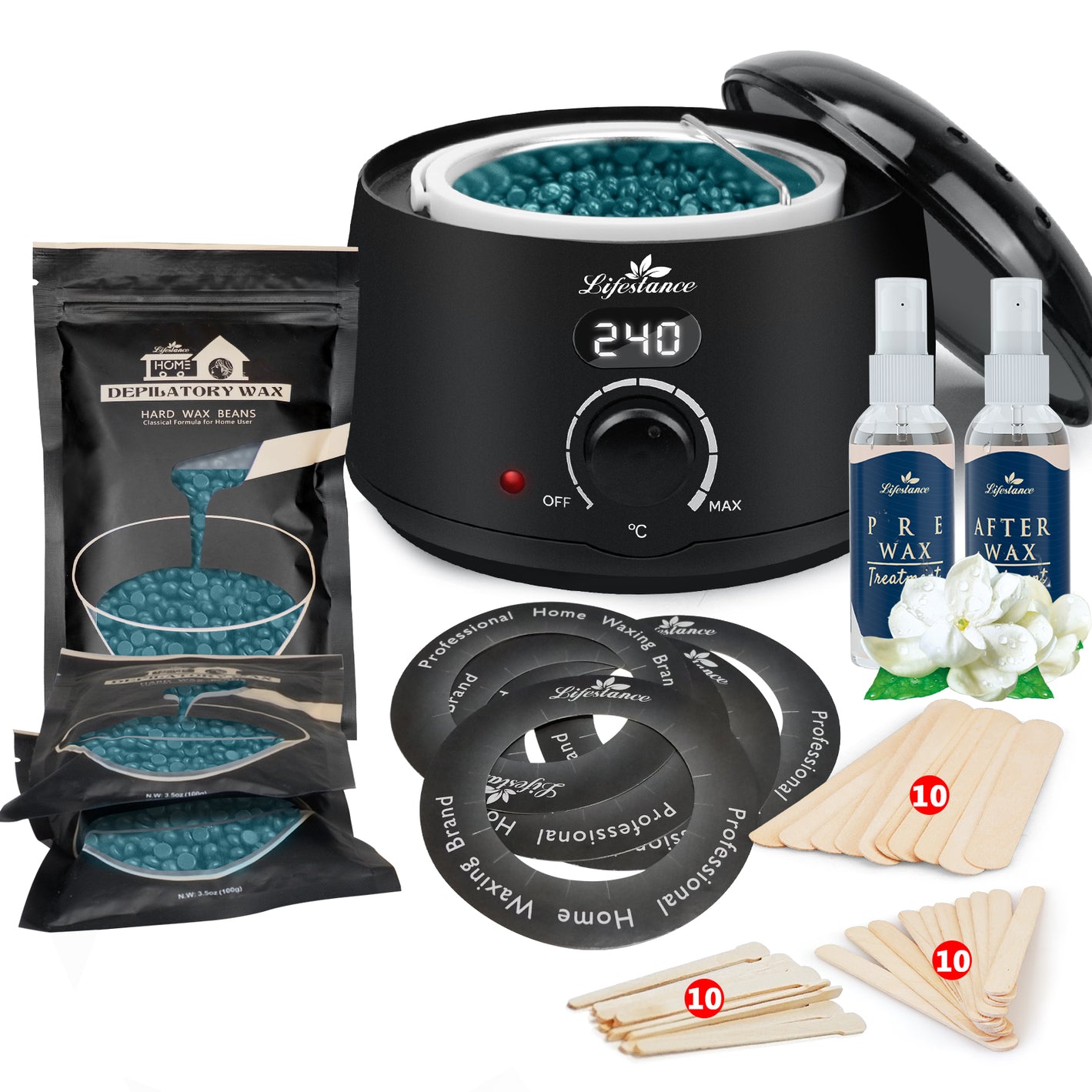 Lifestance Waxing Kit- 3 Packs of Wax Beads with 42 Items- Wax Pots Professional for All Hair Types- Eyebrow- Facial- Bikini