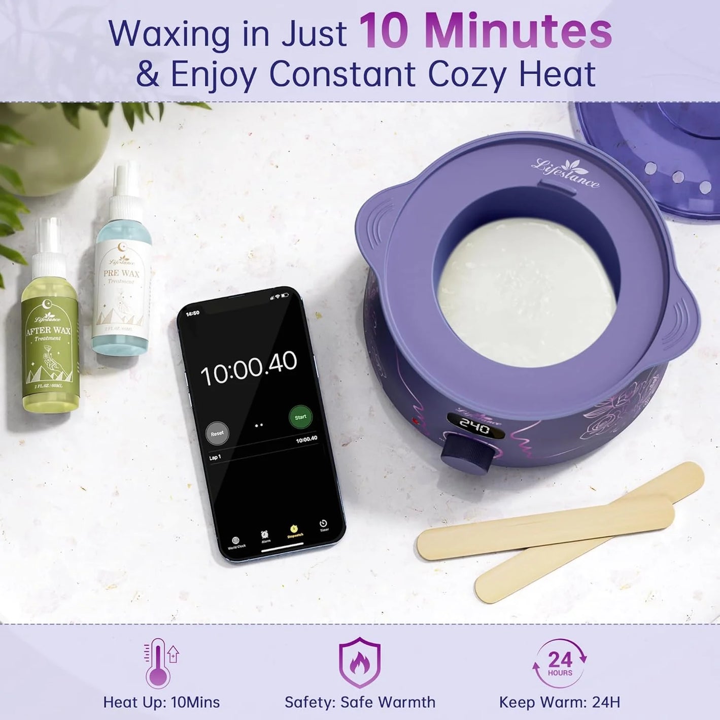 Lifestance Waxing Kit for Women & Men, L3 Amethyst Digital Wax Warmer 14.1oz Hard Wax Beads & Oil Spray for Brazilian, Bikini, Face Body Hair Removal