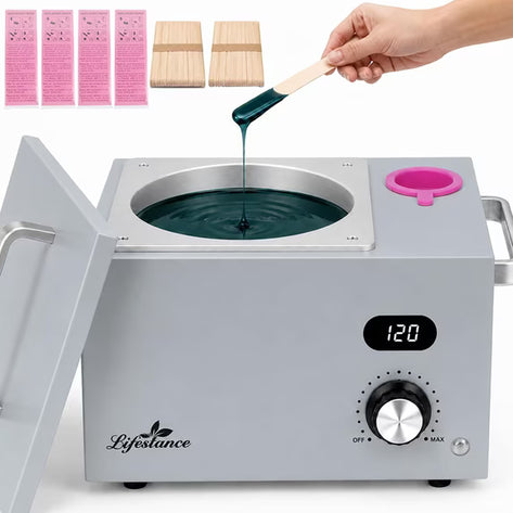 Lifestance 3L Professional Digital Wax Pot Warmer Kit for Spa Salon & Home,Silver Wax Heater with LED Temperature Control, 100 Sticks & 200 Wax Strips