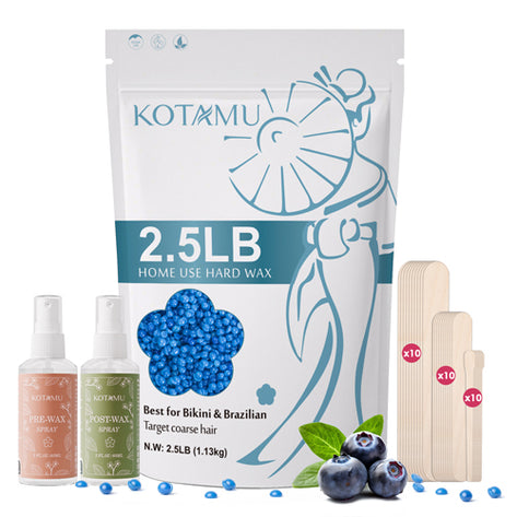 KOTAMU Wax Beads, 2.5lb Hard Wax for Bikini Brazilian Sensitive Skin Facial Leg Body Waxing, Professional Waxing Beads Target Coarse Hair Removal, Blue Wax Beans for Women Men at Home & Salon Use