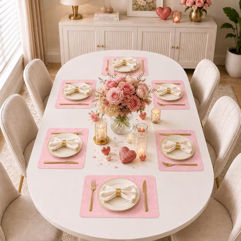 Lifestance Faux Leather Placemats Set of 6, Waterproof Heat Resistant Non Slip Dining Table Mats, 17x12 inch Rectangle Light Pink, Indoor Outdoor Use