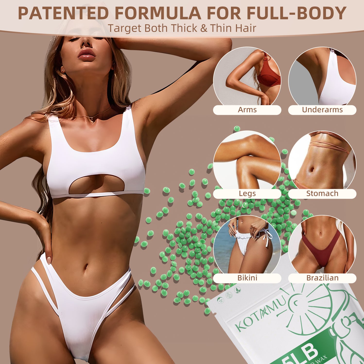 KOTAMU Waxing Beads for Women & Men, 2.5lb Hard Wax Beads for Hair Removal, Aloe Vera Wax Beans for Sensitive Skin,Arm,Leg,Thick,Stubborn Hair