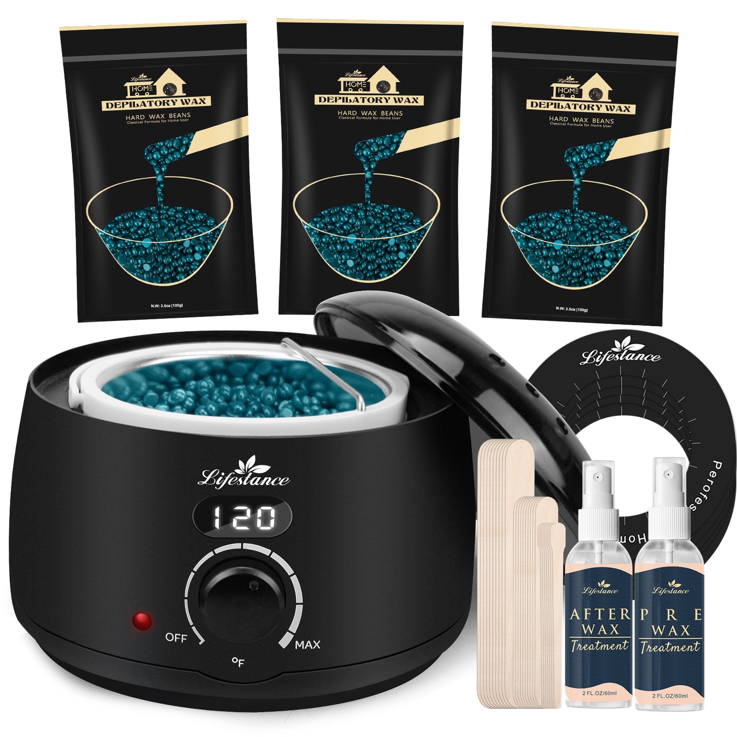 Lifestance Waxing Kit- 3 Packs of Wax Beads with 42 Items- Wax Pots Professional for All Hair Types- Eyebrow- Facial- Bikini