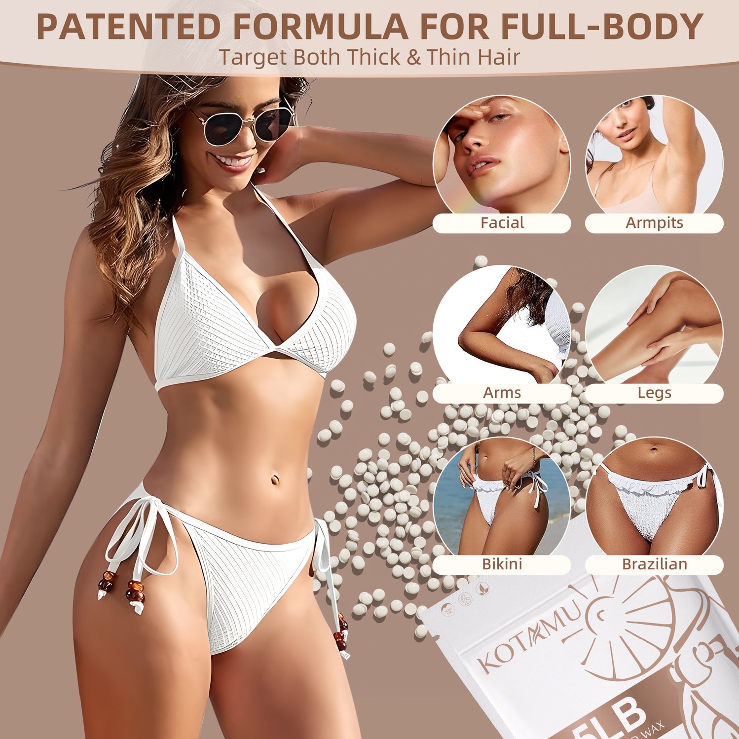 KOTAMU White Hard Wax Beads for Women & Men Hair Removal 2.5lb Refill Waxing Beads Target Thick & Thin Hair