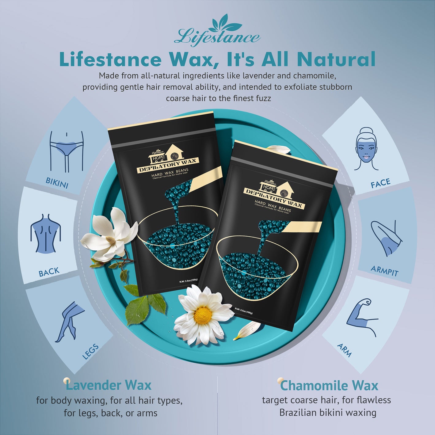 Lifestance Waxing Kit- 3 Packs of Wax Beads with 42 Items- Wax Pots Professional for All Hair Types- Eyebrow- Facial- Bikini