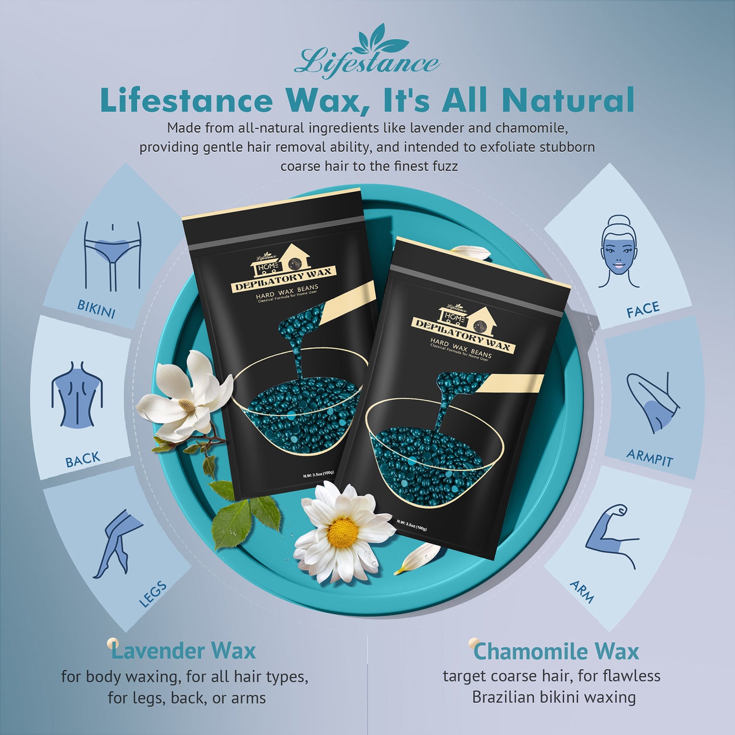 Lifestance Waxing Kit- 3 Packs of Wax Beads with 42 Items- Wax Pots Professional for All Hair Types- Eyebrow- Facial- Bikini