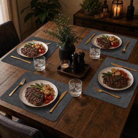 Lifestance Faux Leather Placemats Set of 6, Waterproof Heat Resistant Non Slip Dining Table Mats, 17x12 inch Rectangle Black, Indoor Outdoor Use