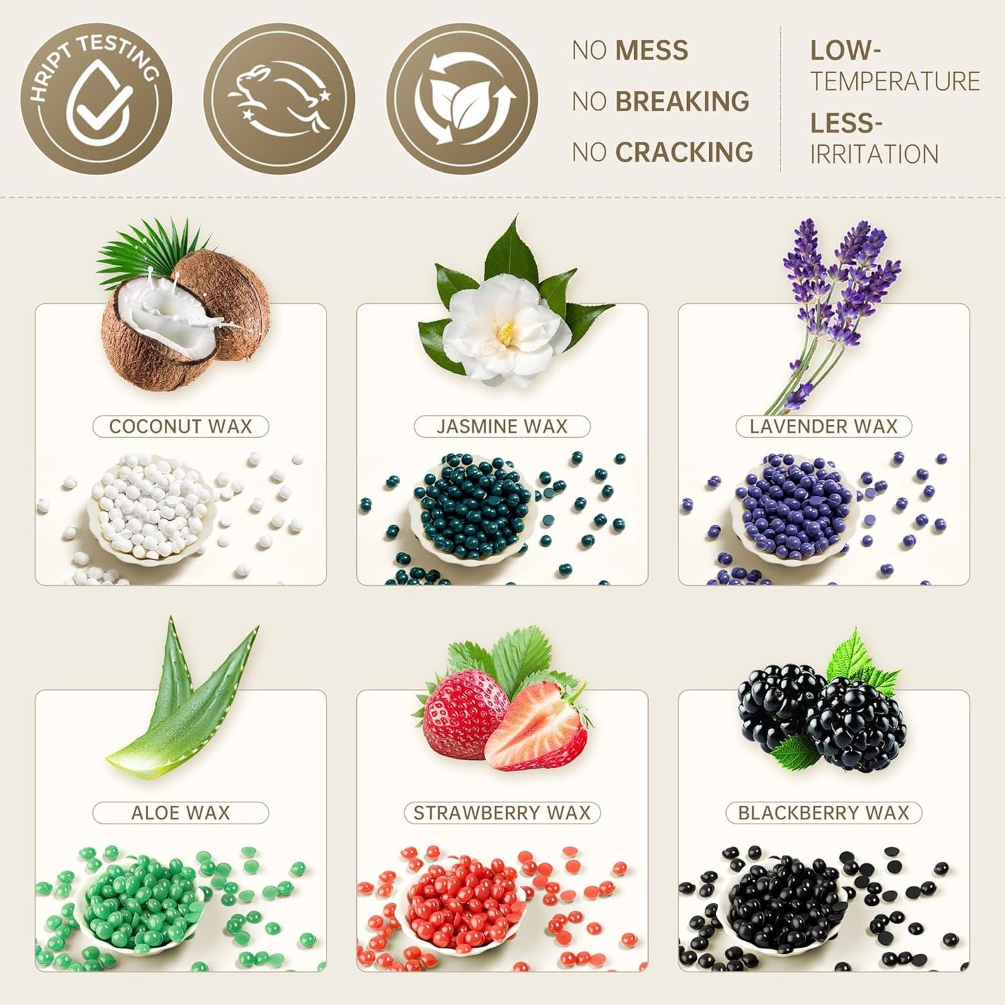 Lifestance Wax Beads Set, 4 Kinds of Waxing Beads, Hard Wax Beans with 44 Items Silicone Spatulas, Perfect for Any Wax Warmers, Wax Beads for Hair Removal for Eyebrow, Face, Body