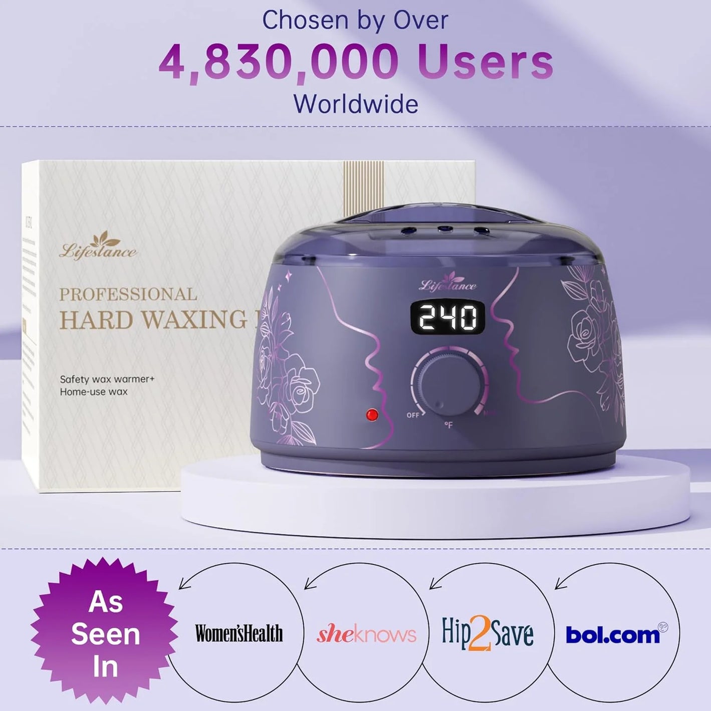 Lifestance Waxing Kit for Women & Men, L3 Amethyst Digital Wax Warmer 14.1oz Hard Wax Beads & Oil Spray for Brazilian, Bikini, Face Body Hair Removal
