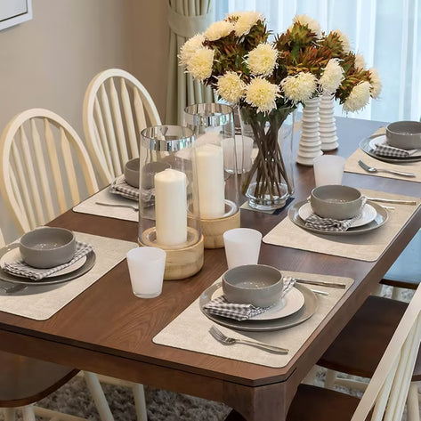 Lifestance Faux Leather Placemats Set of 6, Waterproof Heat Resistant Non Slip Dining Table Mats, 17x12 inch Rectangle Beige, Indoor Outdoor Use