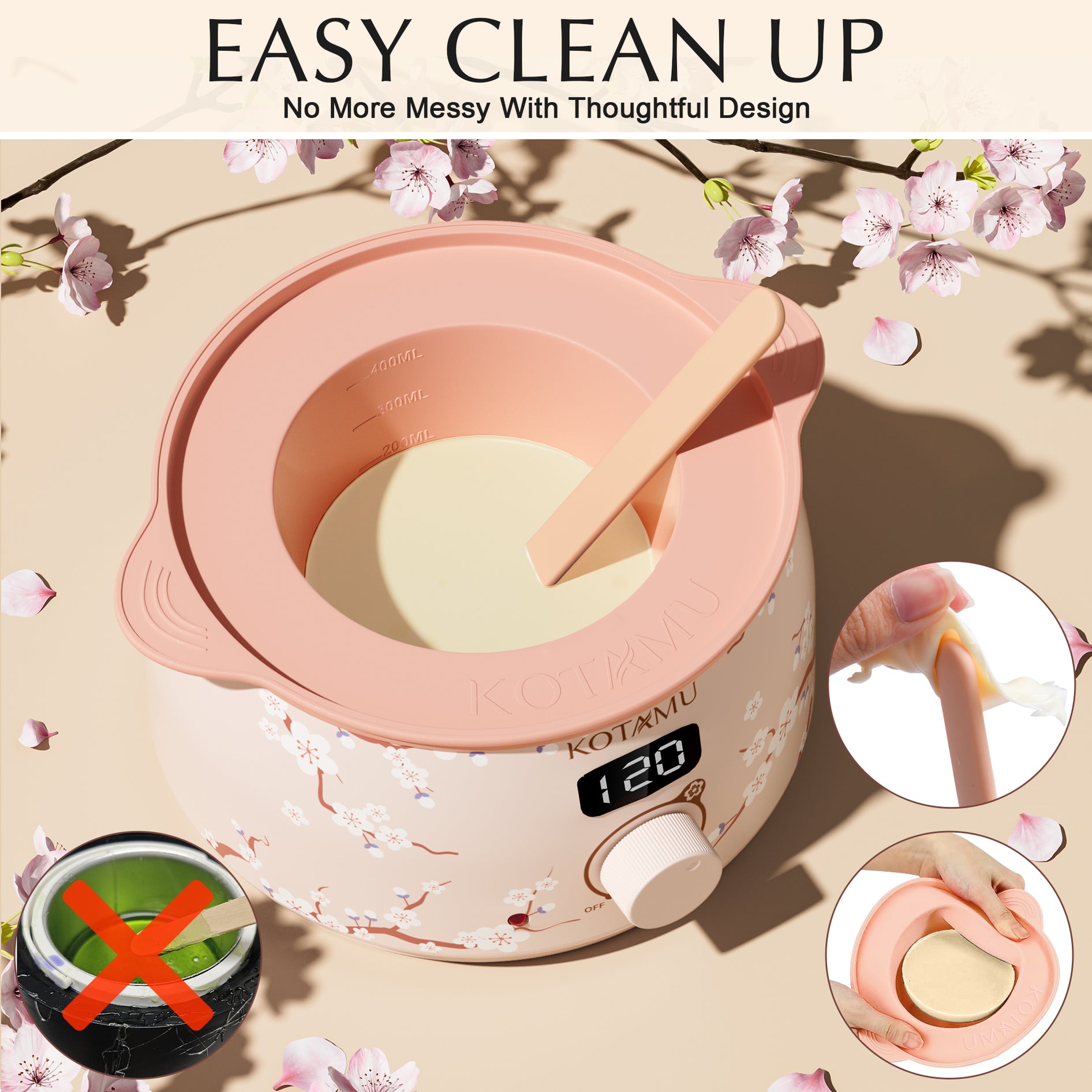 KOTAMU Waxing Kit for Women & Men, Wax Warmer for Hair Removal, Digital Wax Kit with Silicone Waxing Pot，Ideal for Face Eyebrow Arm Legs Armpit &Sensitive Skin, Purple Wax Machine With 44 Accessories