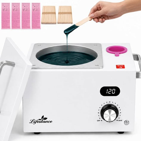 Lifestance 3L Professional Digital Wax Pot Warmer Kit for Spa Salon & Home, White Wax Heater with LED Temperature Control, 100 Sticks & 200 Wax Strips