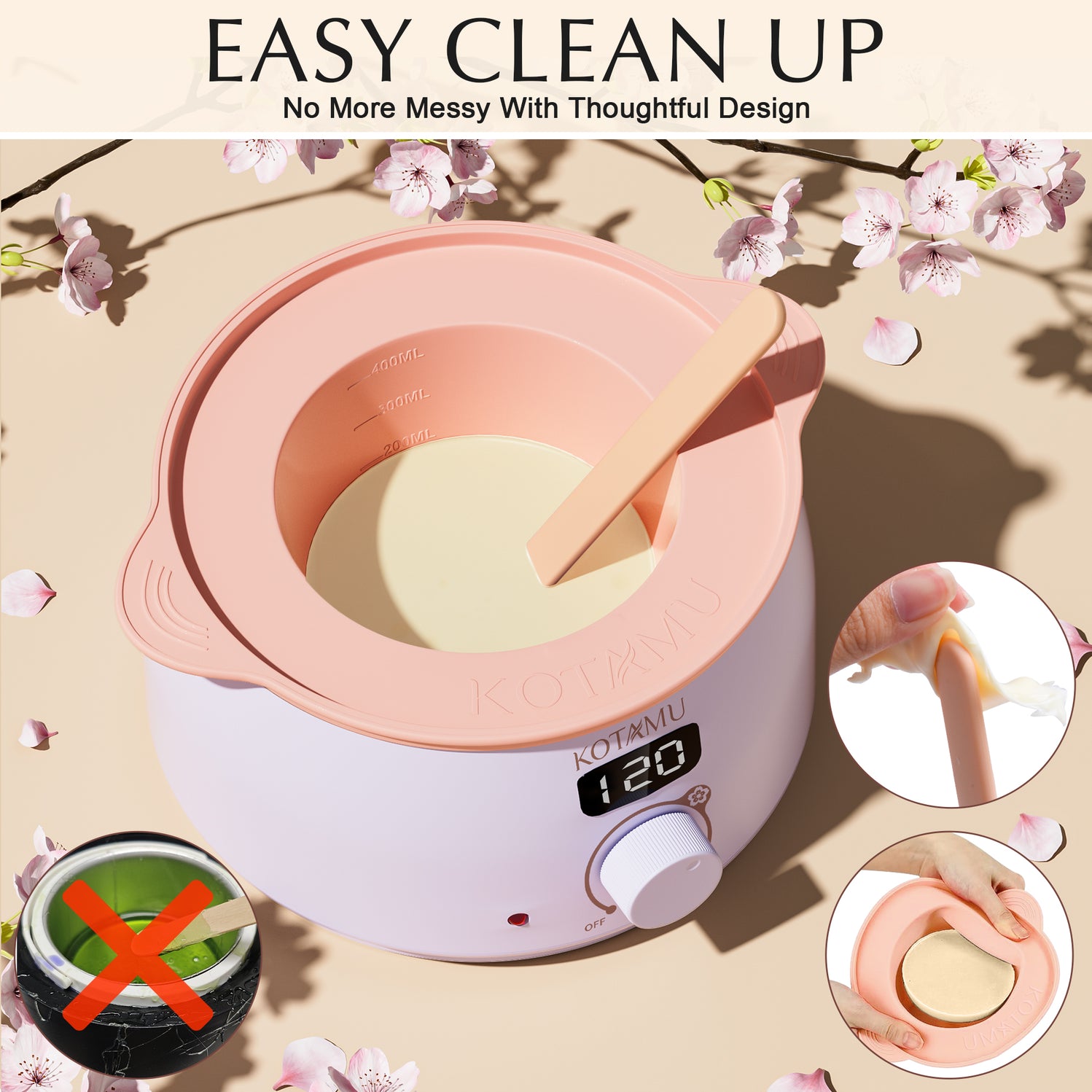 KOTAMU Purple Waxing Kit, Wax Warmer for Hair Removal, Digital Wax Kit with SiliconePot,Ideal for Face Eyebrow Arm Legs Armpit &Sensitive Skin