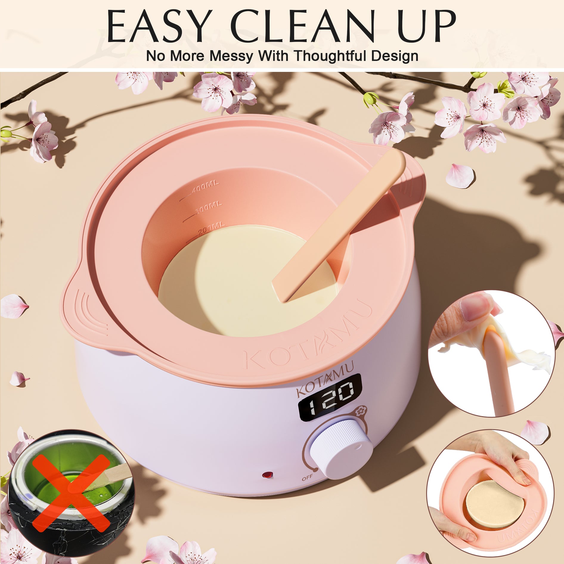 KOTAMU Purple Waxing Kit, Wax Warmer for Hair Removal, Digital Wax Kit with SiliconePot,Ideal for Face Eyebrow Arm Legs Armpit &Sensitive Skin