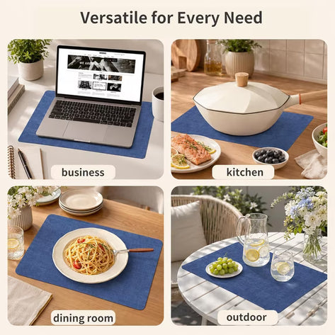 Lifestance Faux Leather Placemats Set of 6, Waterproof Heat Resistant Non Slip Dining Table Mats, 17x12 inch Rectangle Navy Blue, Indoor Outdoor Use