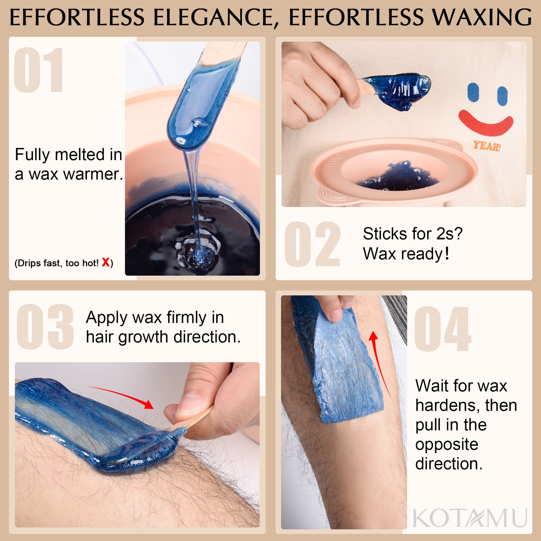 KOTAMU White Waxing Kit for Women & Men, Professional Wax Kit for Hair Removal, Digital Wax Pot for Thick Coarse Fine Fuzzy Hair & Sensitive Skin