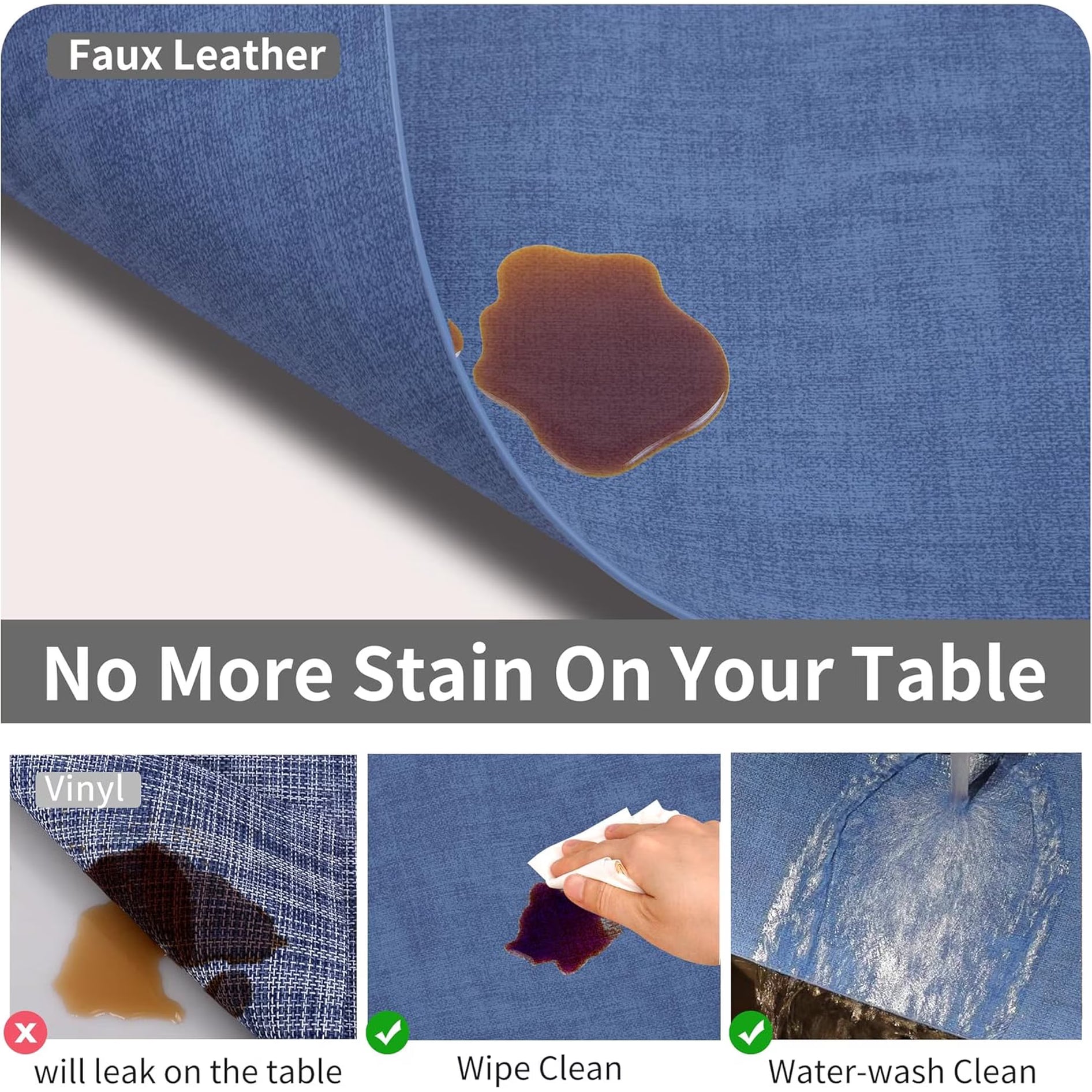 Lifestance Faux Leather Placemats Set of 6, Waterproof Heat Resistant Non Slip Dining Table Mats, 17x12 inch Rectangle Navy Blue, Indoor Outdoor Use