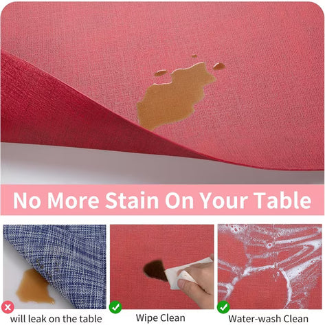 Lifestance Faux Leather Placemats Set of 6, Waterproof Heat Resistant Non Slip Dining Table Mats, 17x12 inch Rectangle Red, Indoor Outdoor Use