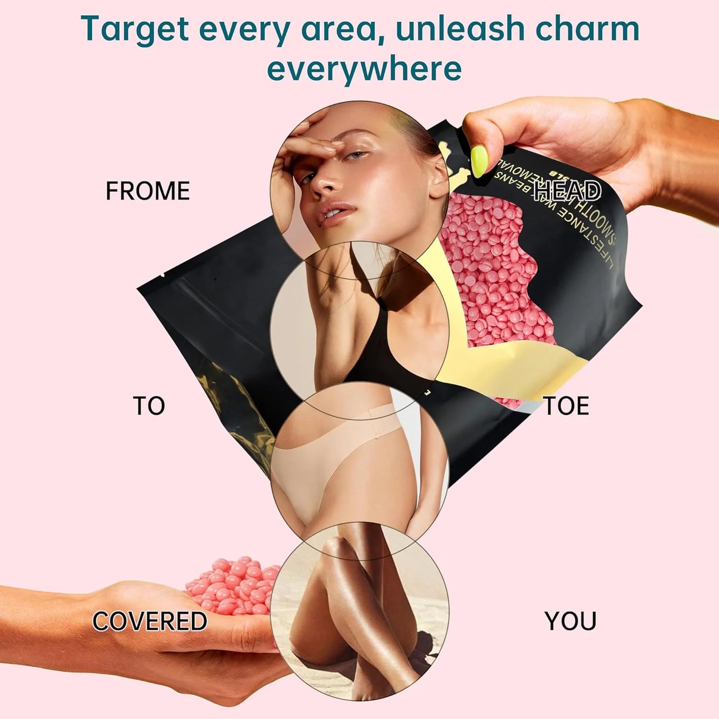 Lifestance 2.5lb/40oz Hard Brazilian Bikini Wax Beads Kit for at Home Sensitive Skin Hair Removal on Face, Body, Legs, Underarms, Eyebrow (Rose Pink)