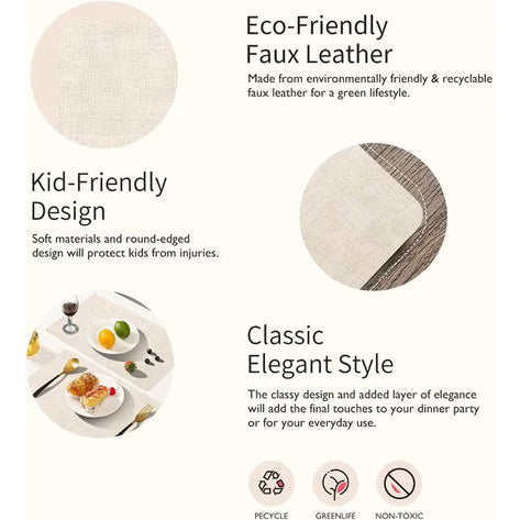 Lifestance Faux Leather Placemats Set of 6, Waterproof Heat Resistant Non Slip Dining Table Mats, 17x12 inch Rectangle Beige, Indoor Outdoor Use
