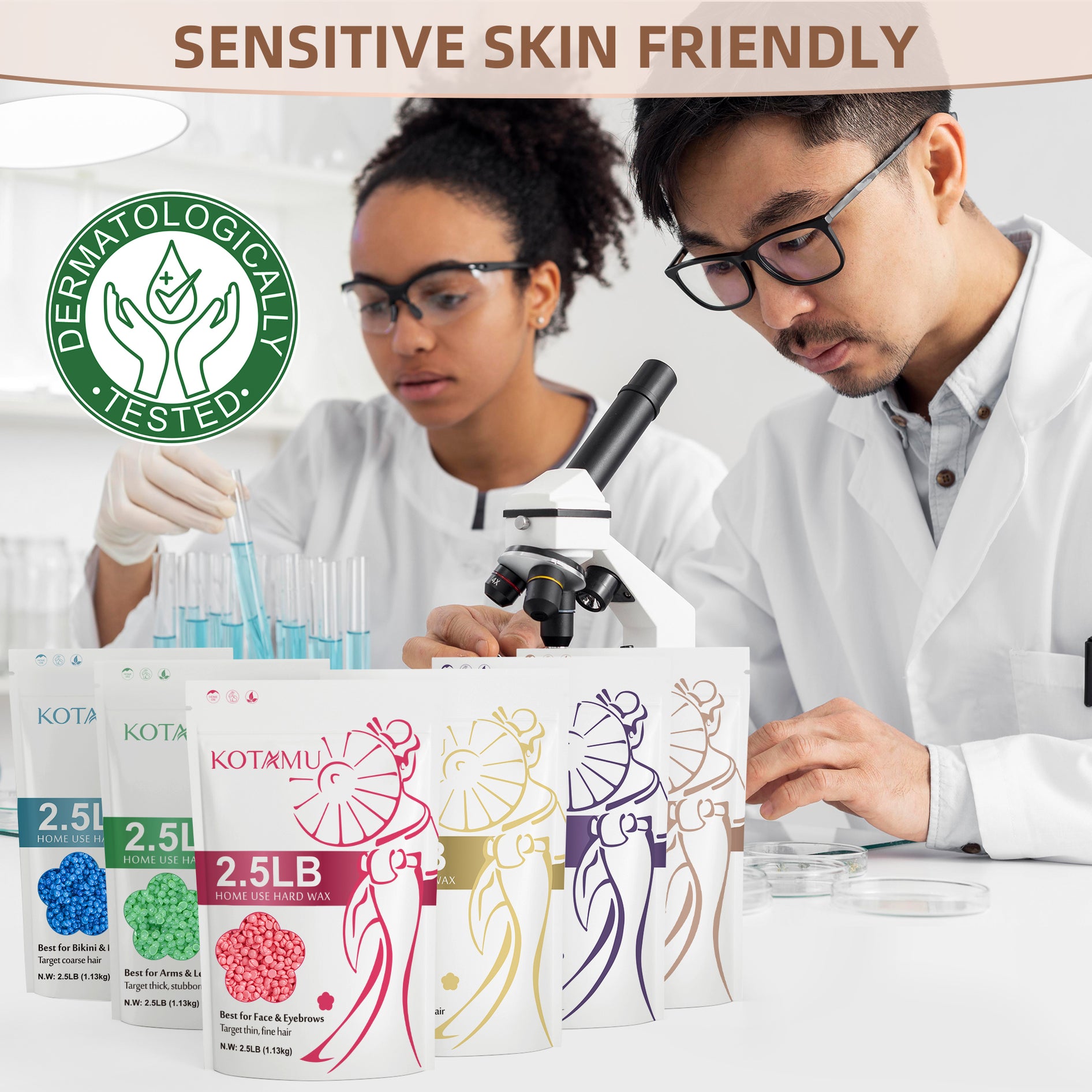 KOTAMU Pink Wax Beans for Hair Removal, 2.5lb, Hard Wax for Face, Eyebrow, Bikini, Brazilian, Leg, Body, Sensitive Skin, Ideal for Women Home Salon Waxing