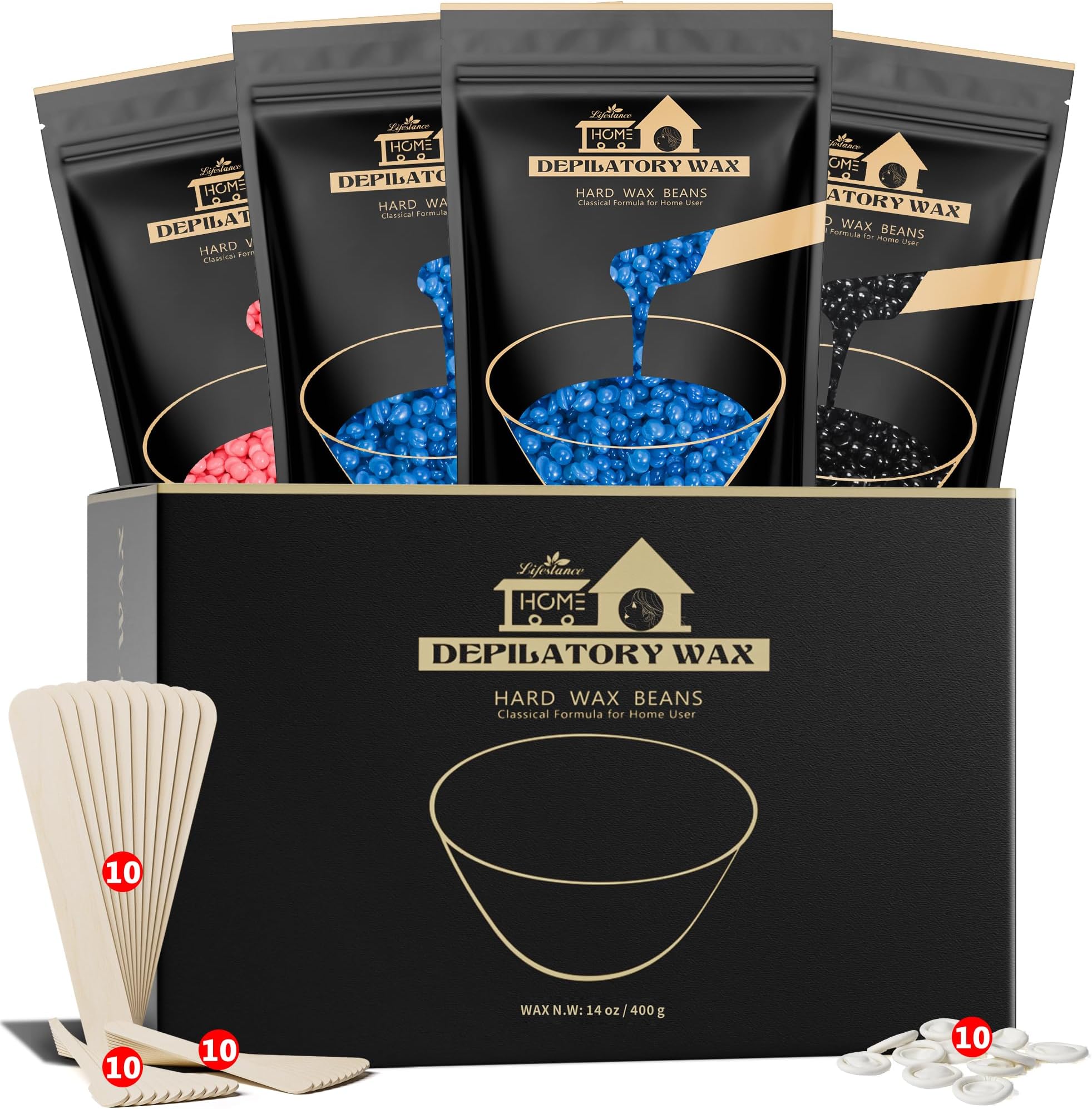 Lifestance Wax Beads Set, 4 Kinds of Waxing Beads, Hard Wax Beans with 44 Items, Perfect for Any Wax Warmers, Wax Beads for Hair Removal for Brazilian Bikini, Brazilian, Legs, Body