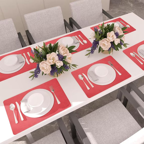 Lifestance Faux Leather Placemats Set of 6, Waterproof Heat Resistant Non Slip Dining Table Mats, 17x12 inch Rectangle Light Red, Indoor Outdoor Use