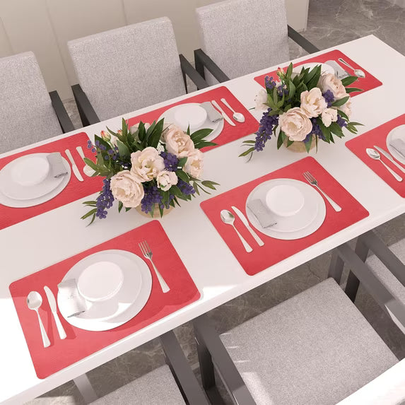 Lifestance Faux Leather Placemats Set of 6, Waterproof Heat Resistant Non Slip Dining Table Mats, 17x12 inch Rectangle Light Red, Indoor Outdoor Use