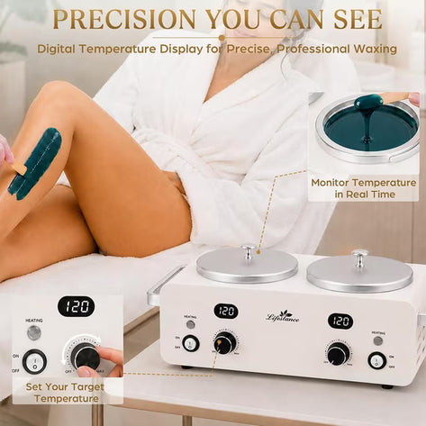 Lifestance 1.6L Professional Digital Double Wax Pots Warmer Kit for Spa Salon & Home Hair Removal, White Wax Heater with Dual LCD Temperature Control