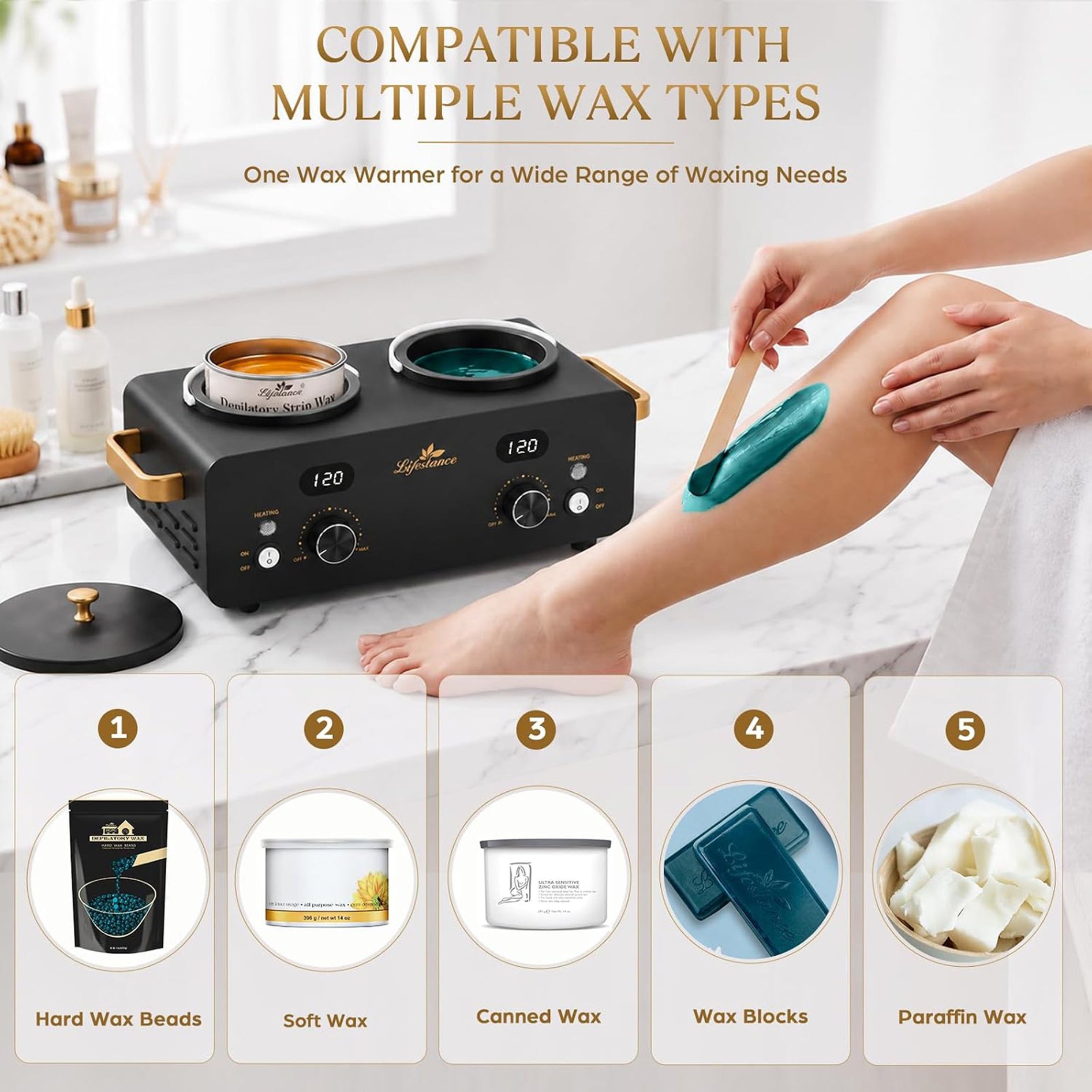 Lifestance 1.6L Professional Digital Double Wax Pots Warmer Kit for Spa Salon & Home Hair Removal, Black Wax Heater with Dual LCD Temperature Control