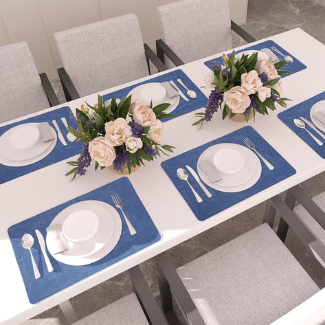 Lifestance Faux Leather Placemats Set of 6, Waterproof Heat Resistant Non Slip Dining Table Mats, 17x12 inch Rectangle Navy Blue, Indoor Outdoor Use